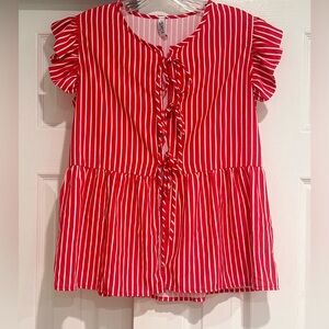 B.E. Humble Red and White Striped Tie Front Top